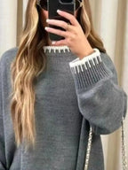 Contrast Trim Round Neck Top and Pants Sweater Set - Plush Fashion Hub
