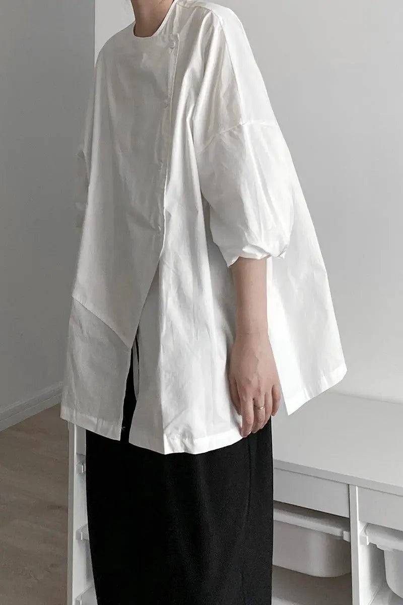 Cool Measured Bias-breasted Irregular-placket Shirt Plush Fashion Hub