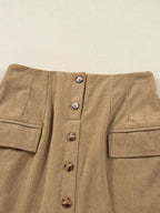 Corduroy Buttoned Front Mini Skirt - Plush Fashion Hub