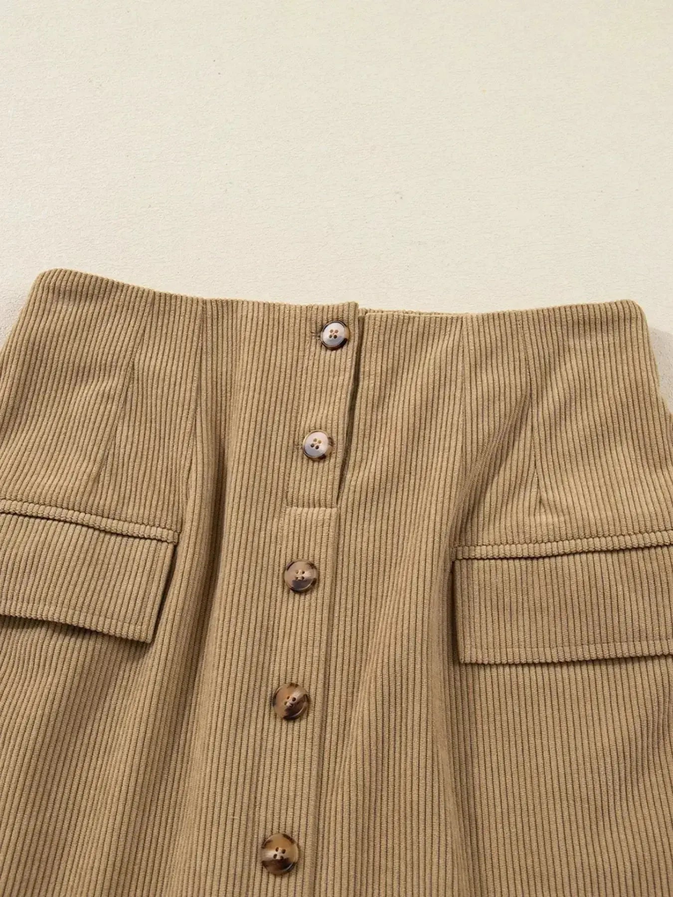 Corduroy Buttoned Front Mini Skirt - Plush Fashion Hub
