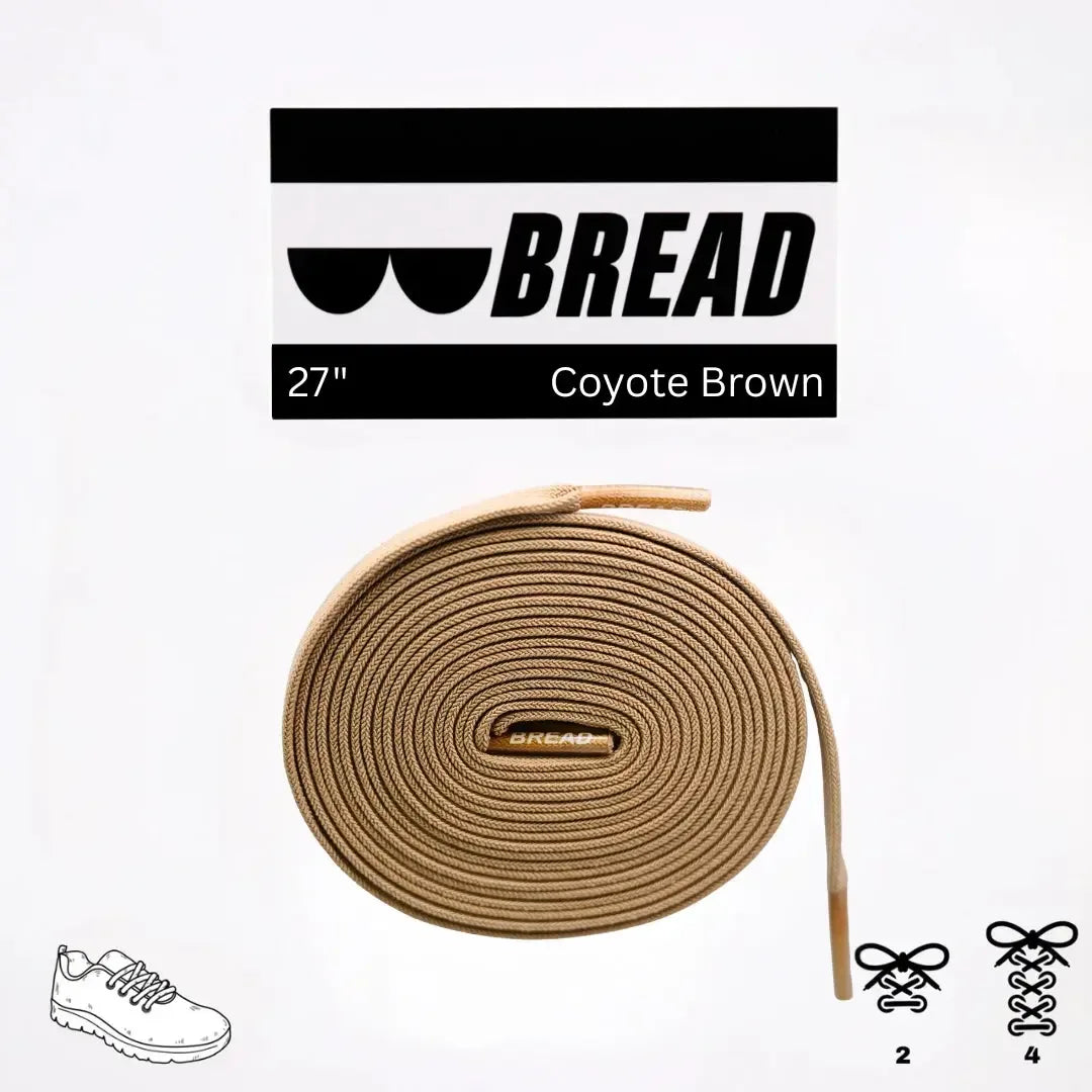 Coyote brown elastic shoelace by Bread, showing a close-up of the flexible, durable laces designed for easy tightening.