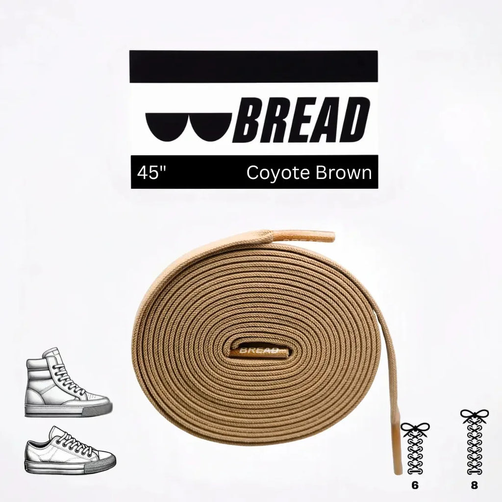 Coyote brown elastic shoelace by Bread, showing close-up of flexible, durable laces suitable for athletic and casual shoes.