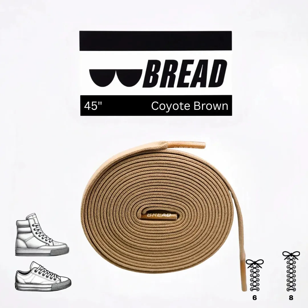 Coyote brown elastic shoelace by Bread, showing close-up of flexible, durable laces suitable for athletic and casual shoes.