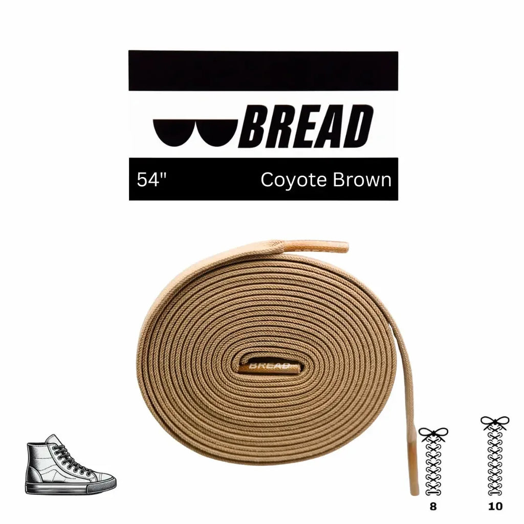 Coyote brown elastic shoelace by Bread, showing the flexible, durable laces with a smooth texture and rounded tips.