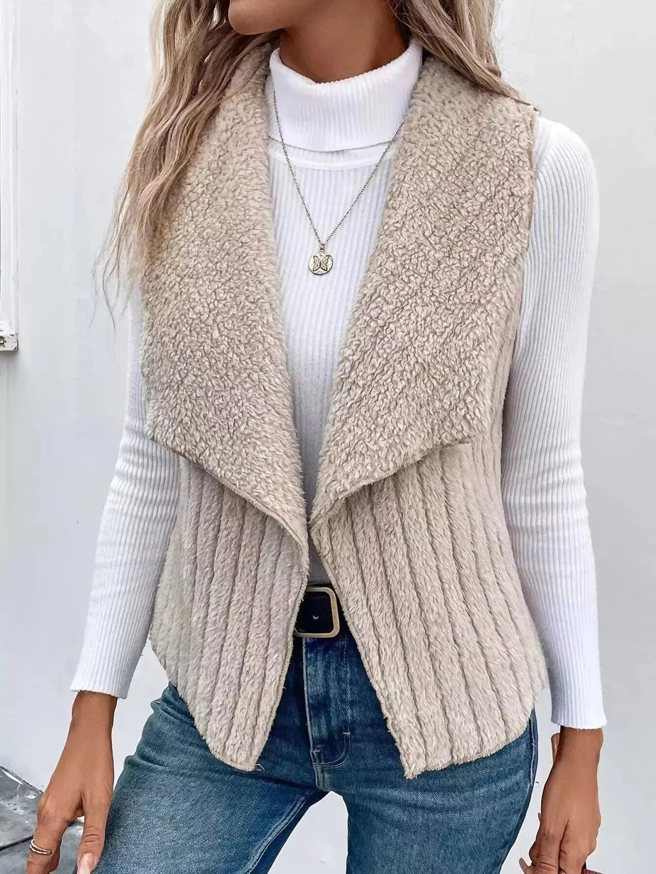 Cozy Fleece Open Front Vest Coat - Plush Fashion Hub