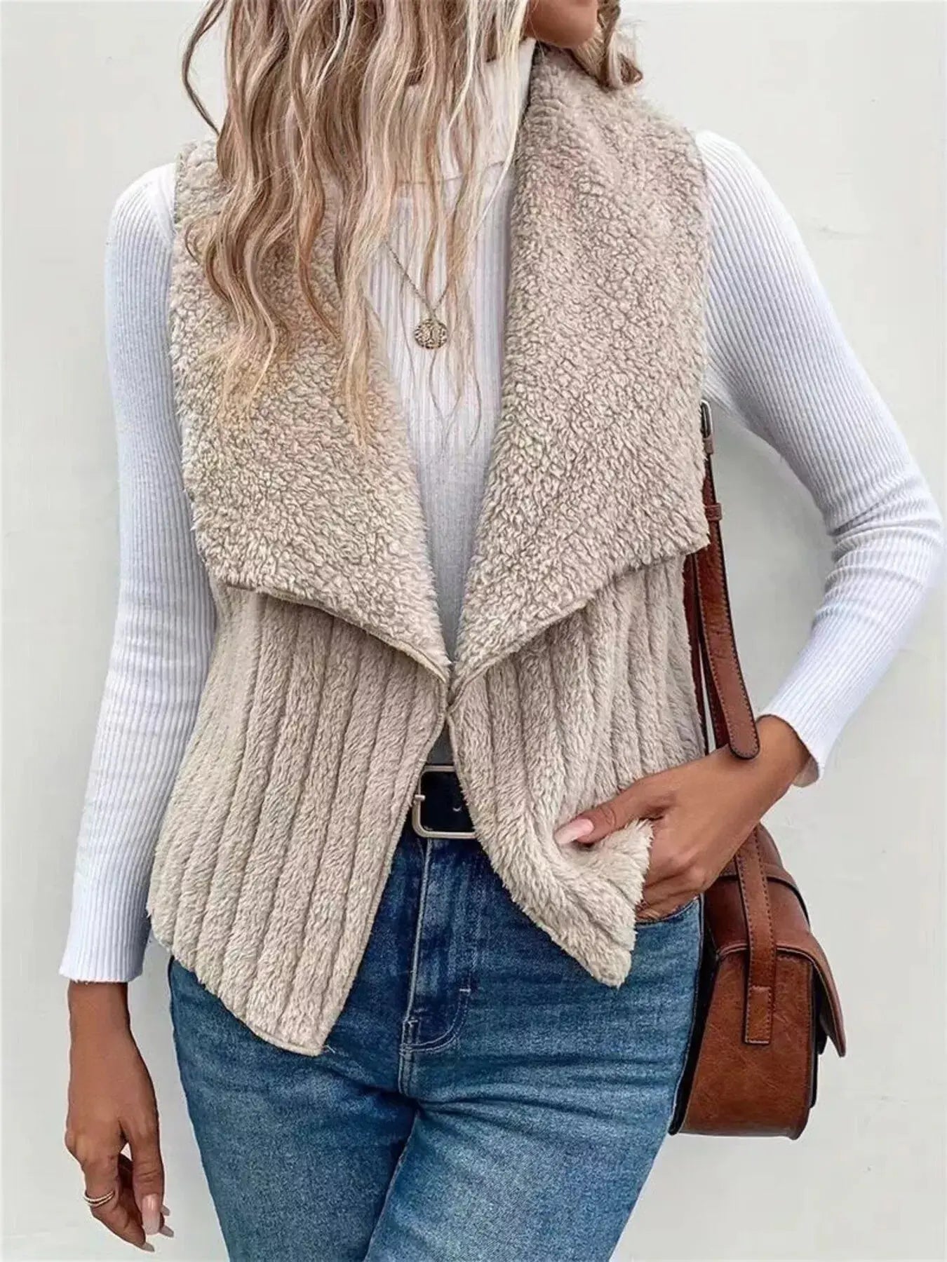 Cozy Fleece Open Front Vest Coat - Plush Fashion Hub