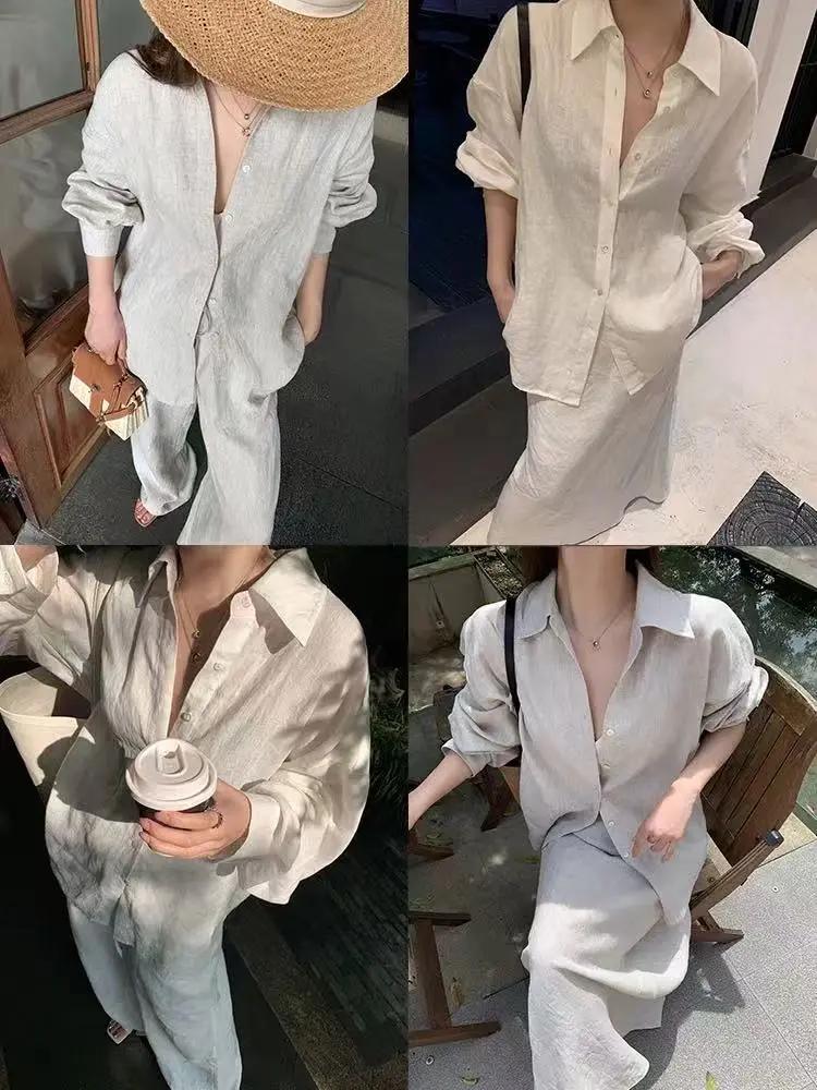 Cozy Linen Lapel Long-Sleeved Shirt&Skirt 2 Set Plush Fashion Hub