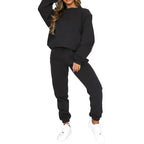 Crew Neck Pullover Sweatshirt Fleece-lined Fashion Casual Sweater Sweatpants Two-piece Set - Plush Fashion Hub