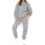 Crew Neck Pullover Sweatshirt Fleece-lined Fashion Casual Sweater Sweatpants Two-piece Set - Plush Fashion Hub