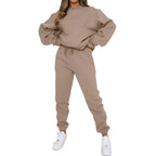 Crew Neck Pullover Sweatshirt Fleece-lined Fashion Casual Sweater Sweatpants Two-piece Set - Plush Fashion Hub