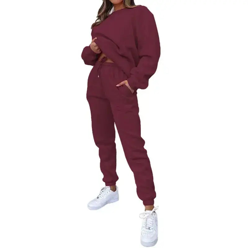 Crew Neck Pullover Sweatshirt Fleece-lined Fashion Casual Sweater Sweatpants Two-piece Set - Plush Fashion Hub