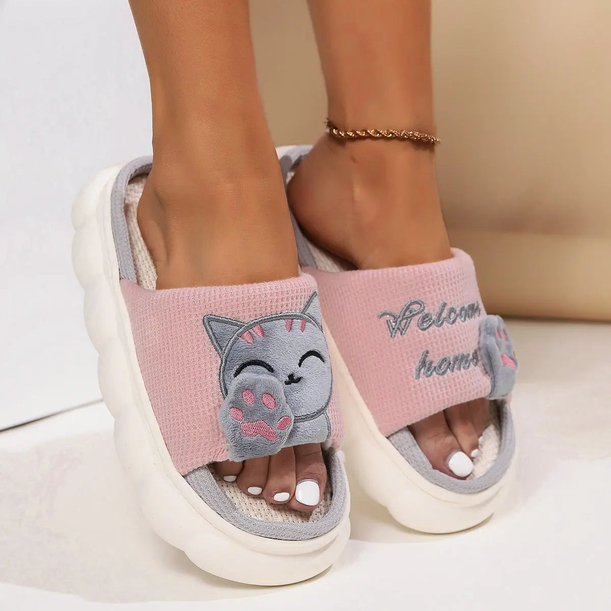 Cute Cartoon Kitten Home Slippers For Women Plush Fashion Hub
