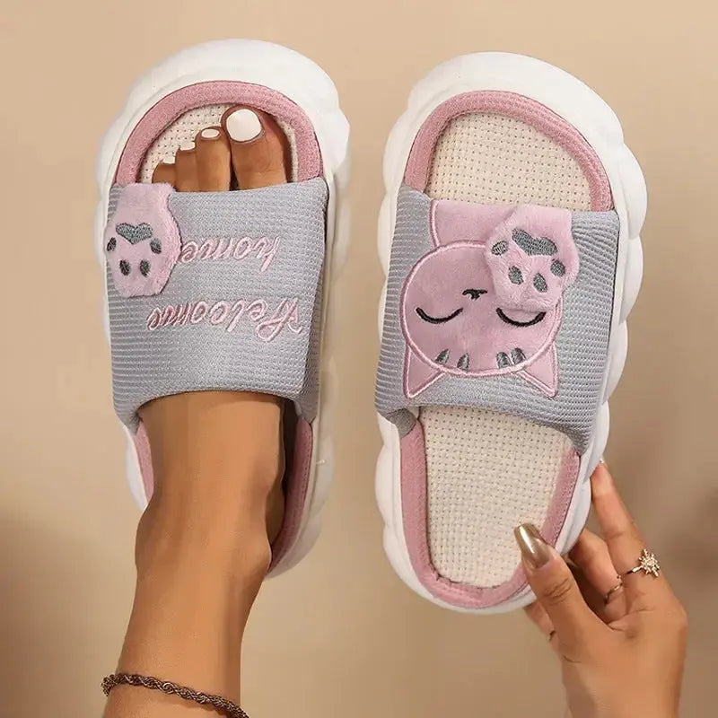 Cute Cartoon Kitten Home Slippers For Women - Plush Fashion Hub