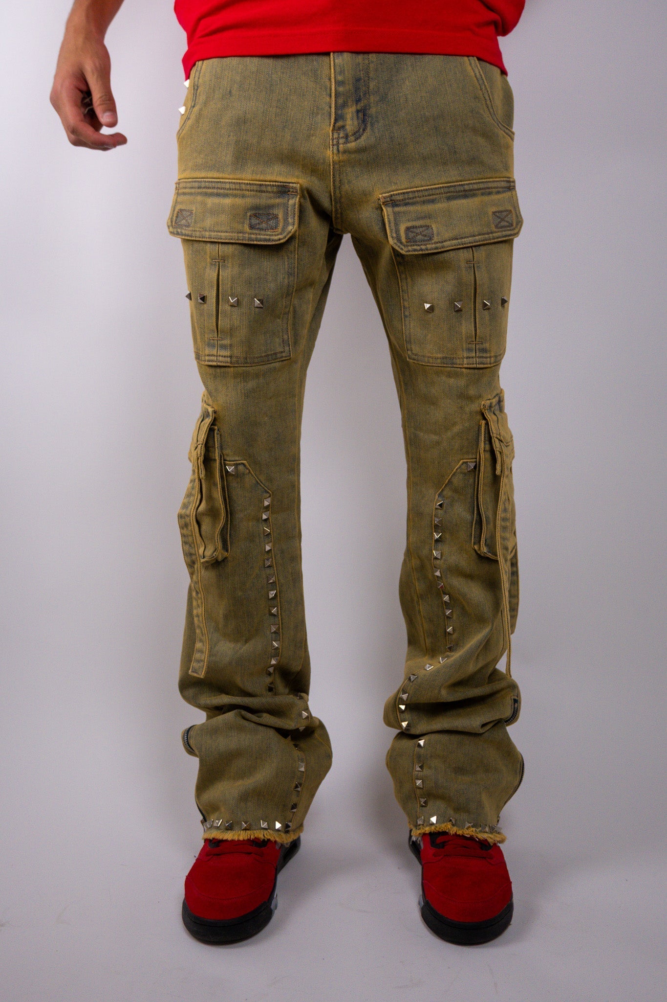 RM206SK -Studded Stacked Cargo Jeans ARMOR JEANS