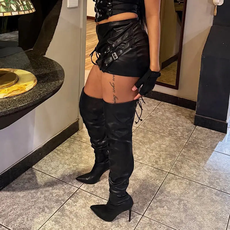 Dark Sexy Japanese Metal Buckle Low Waist Skirt All Match Tight Leather Skirt Perfecsy