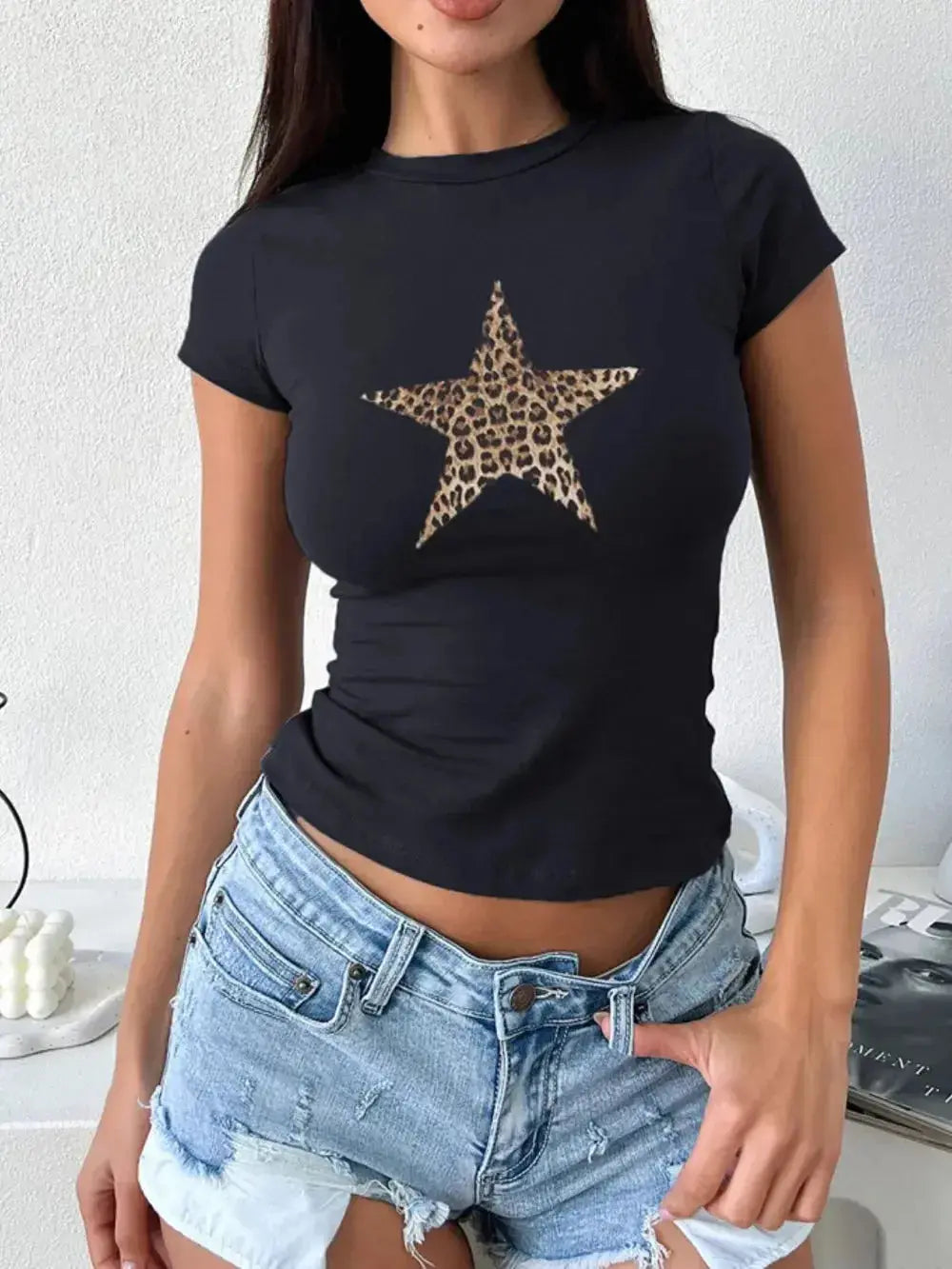 Devine Star Round Neck Short Sleeve T-Shirt - Plush Fashion Hub