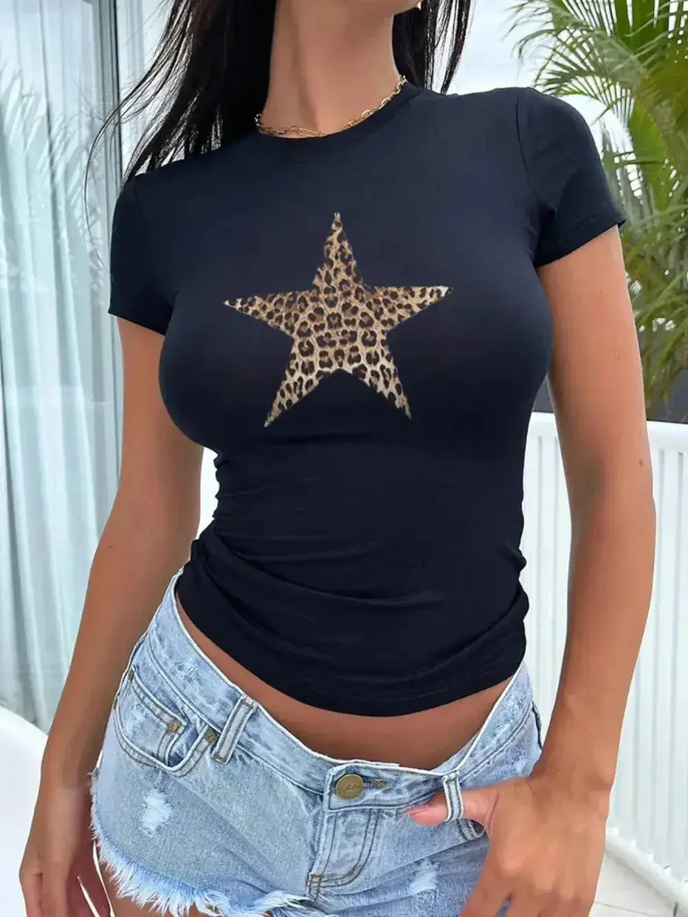 Devine Star Round Neck Short Sleeve T-Shirt - Plush Fashion Hub
