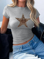 Devine Star Round Neck Short Sleeve T-Shirt - Plush Fashion Hub