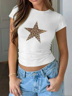 Devine Star Round Neck Short Sleeve T-Shirt - Plush Fashion Hub