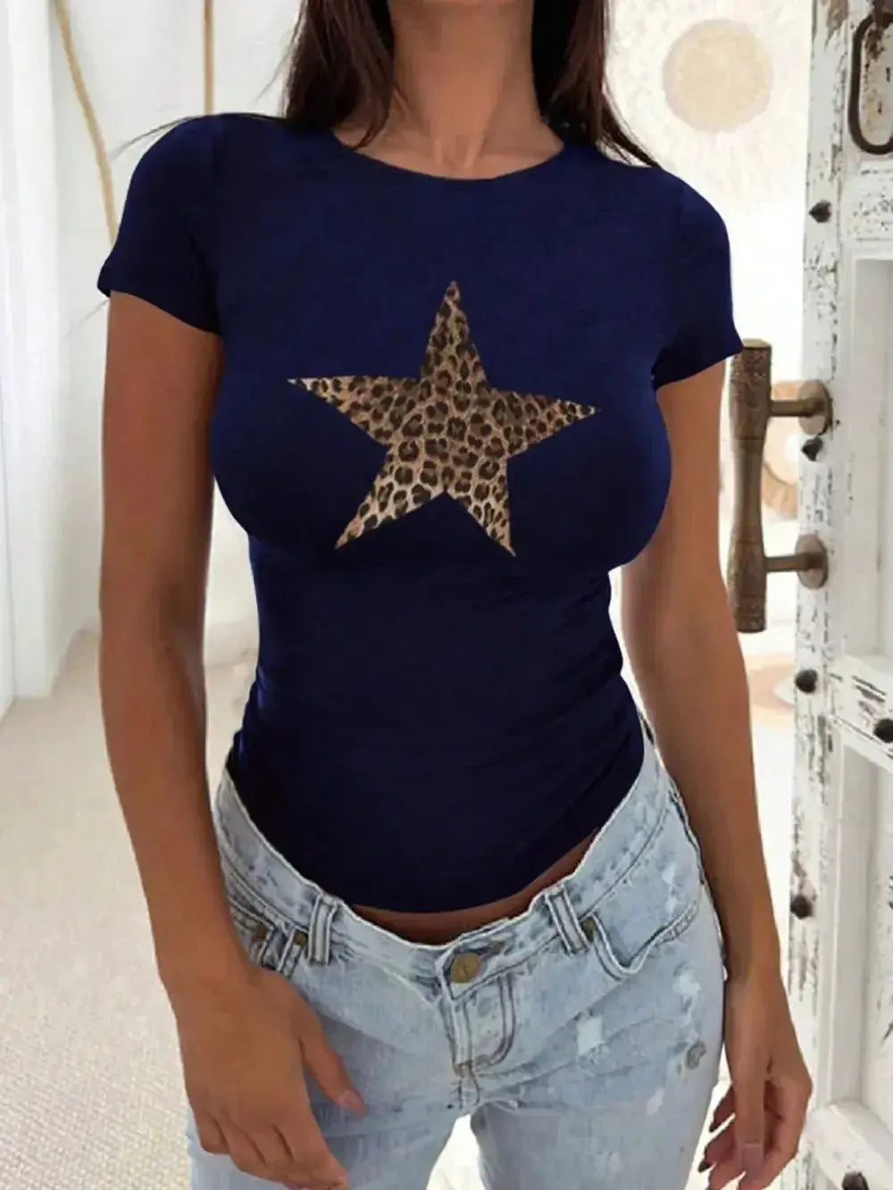Devine Star Round Neck Short Sleeve T-Shirt - Plush Fashion Hub