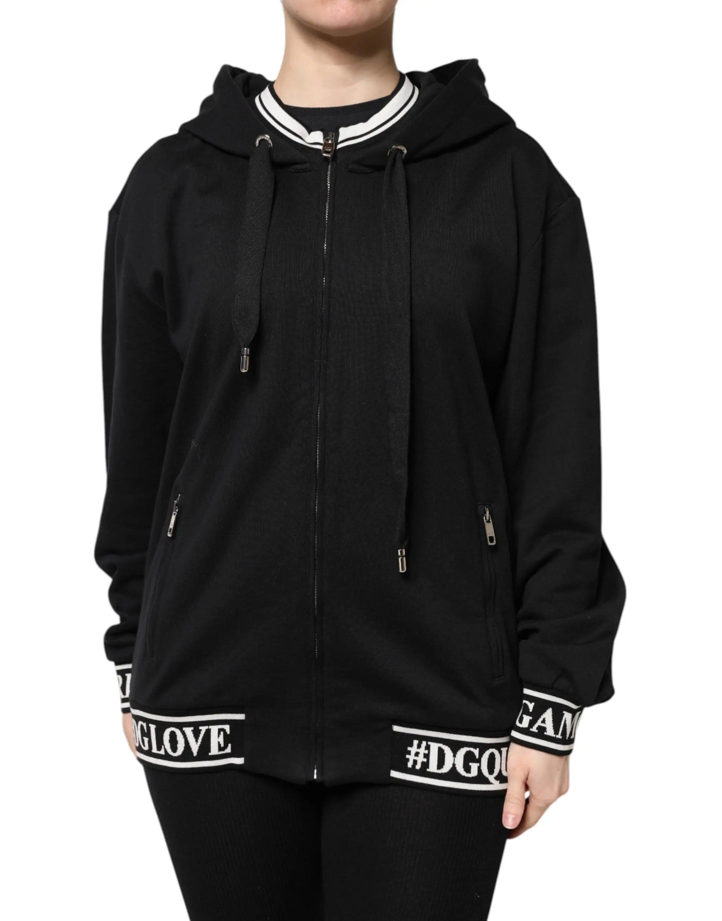 Dolce & Gabbana Black Cotton Hooded Full Zip Sweatshirt Sweater Plush Fashion Hub