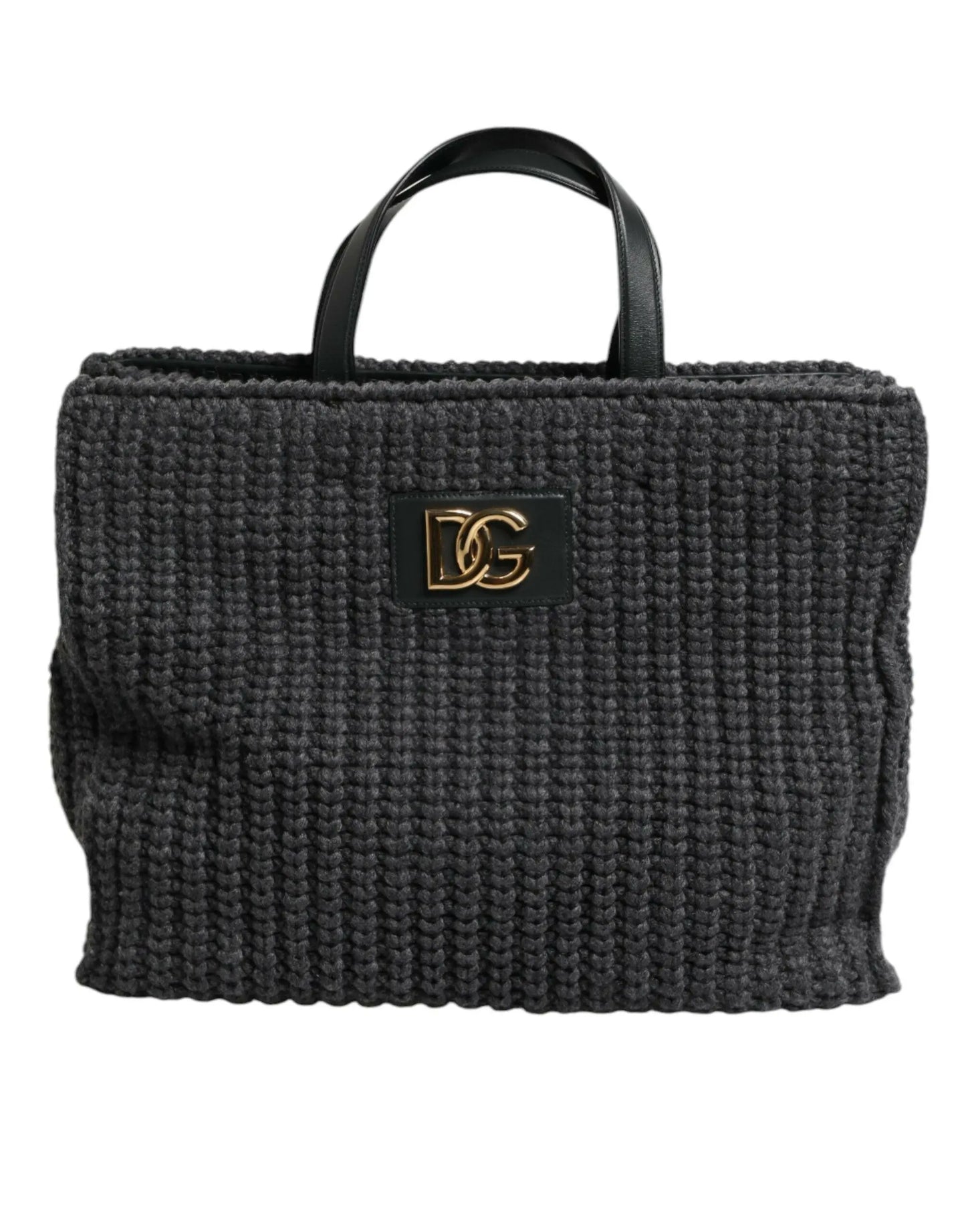 Dolce & Gabbana Black Large Knitted Crochet Shoulder Shopper DG Logo Bag MaraFormigone