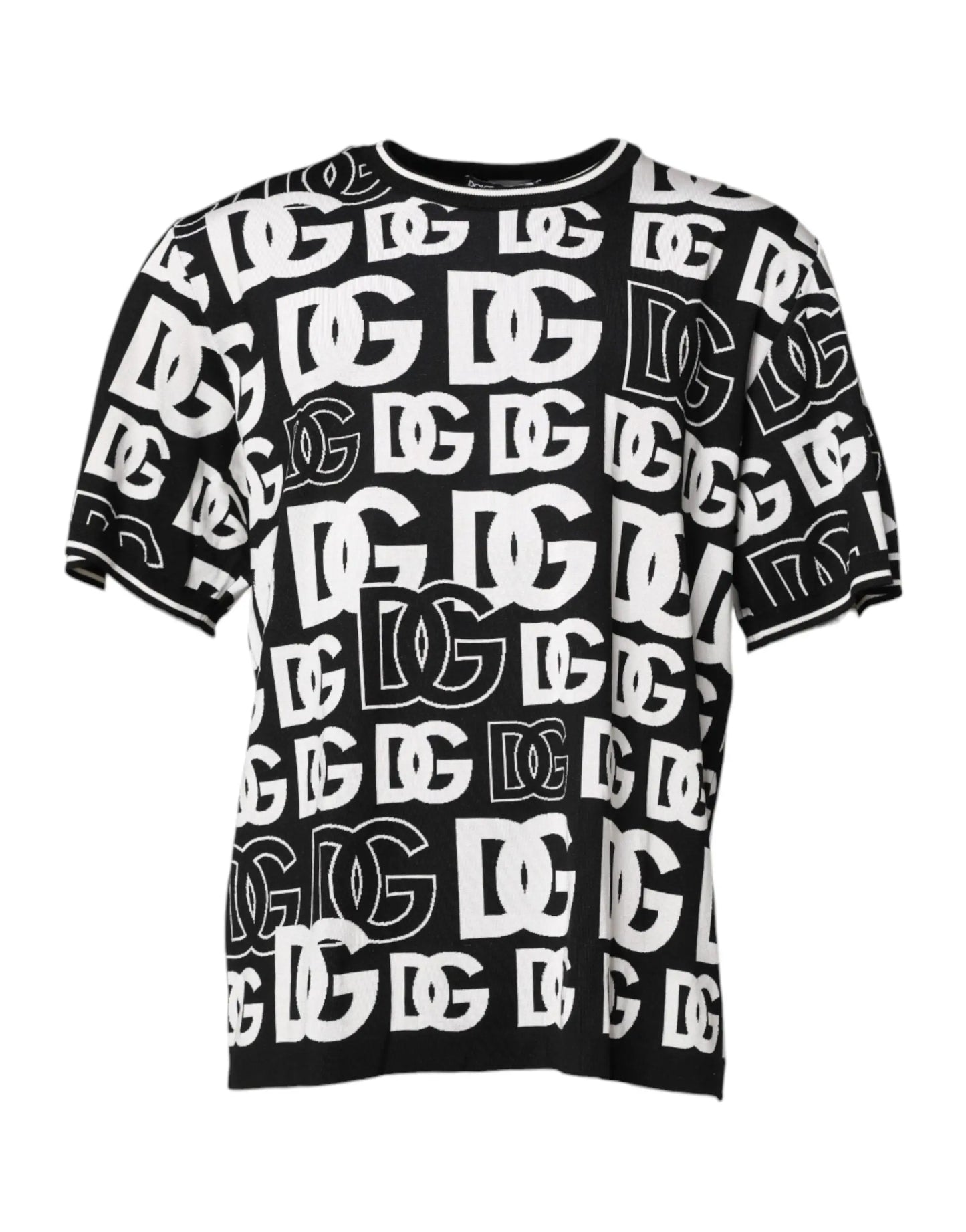 Dolce & Gabbana Black White Silk Knit DG Print T-shirt Plush Fashion Hub