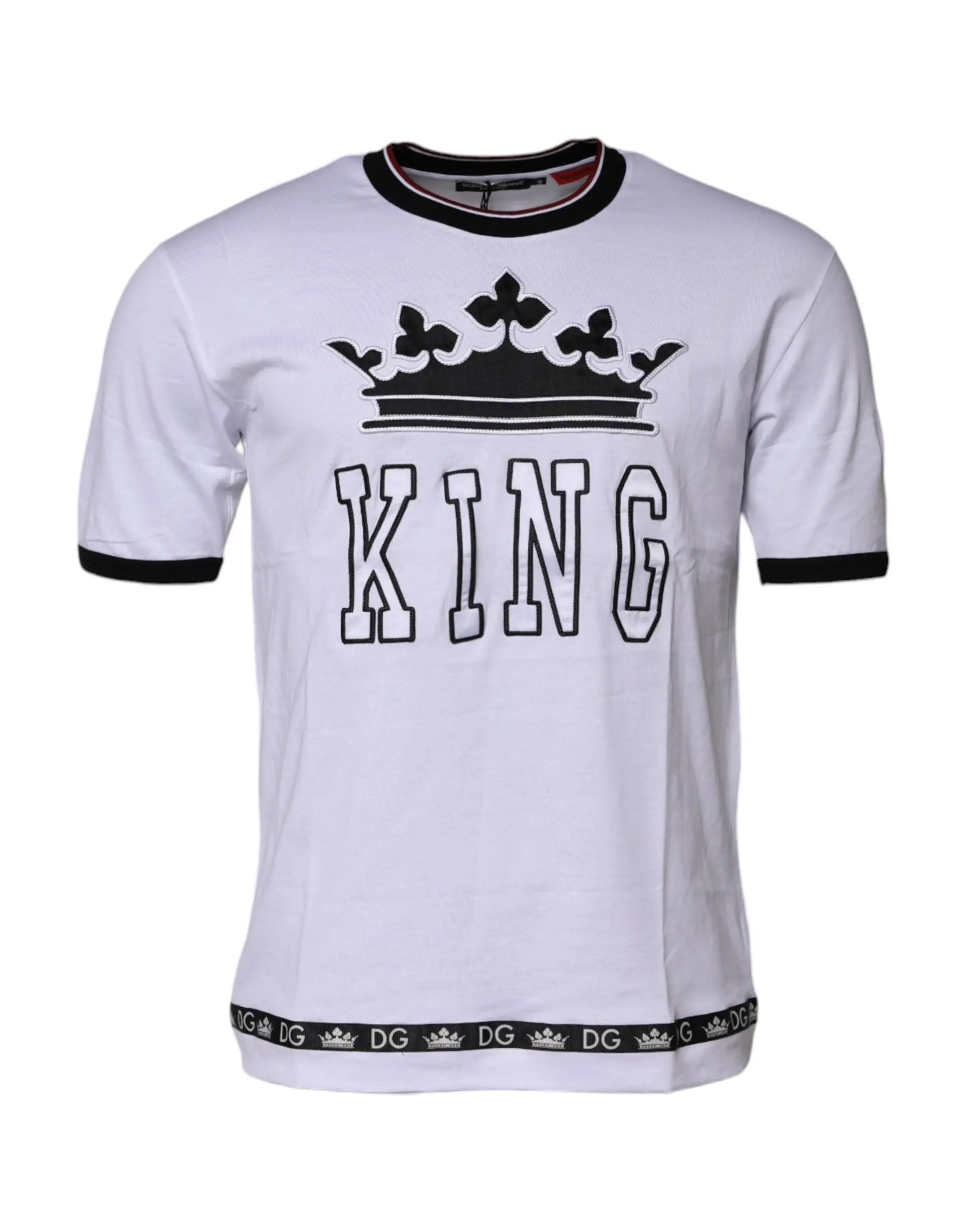Dolce & Gabbana White Cotton Crown King Embroidery T-shirt Plush Fashion Hub
