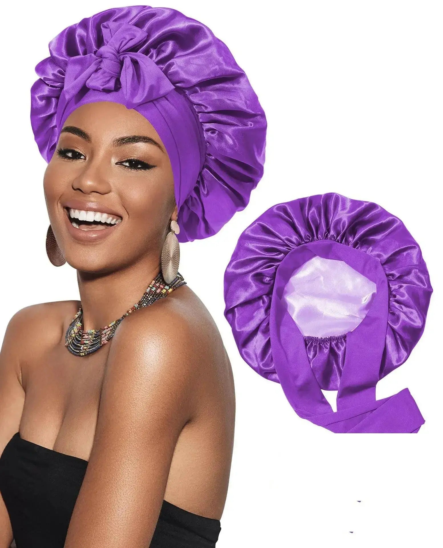Double-layer Ribbon Round Hair Protectant Bow Hair Care Cap - Plush Fashion Hub