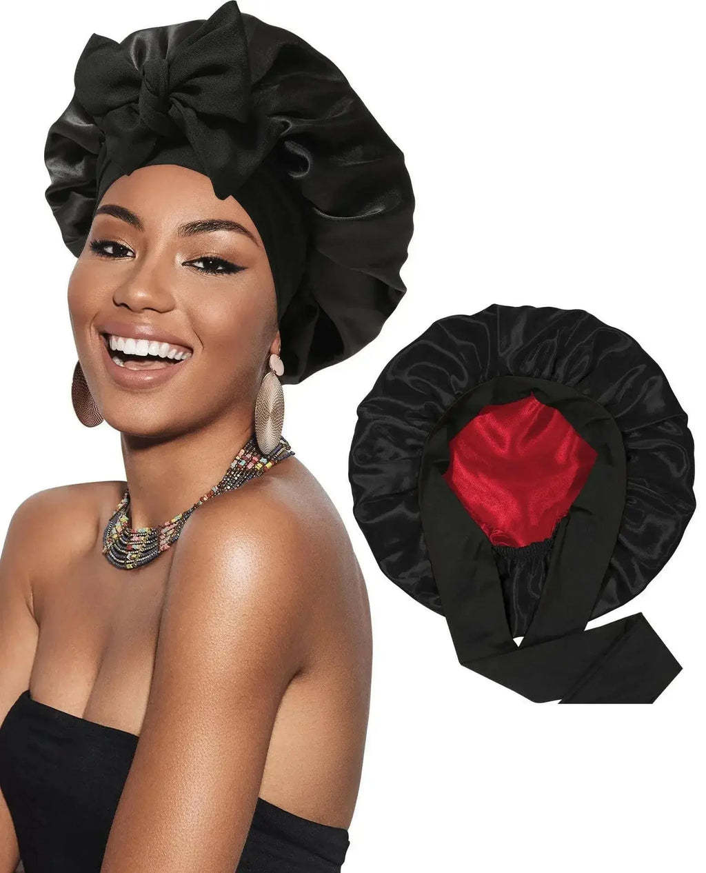 Double-layer Ribbon Round Hair Protectant Bow Hair Care Cap - Plush Fashion Hub
