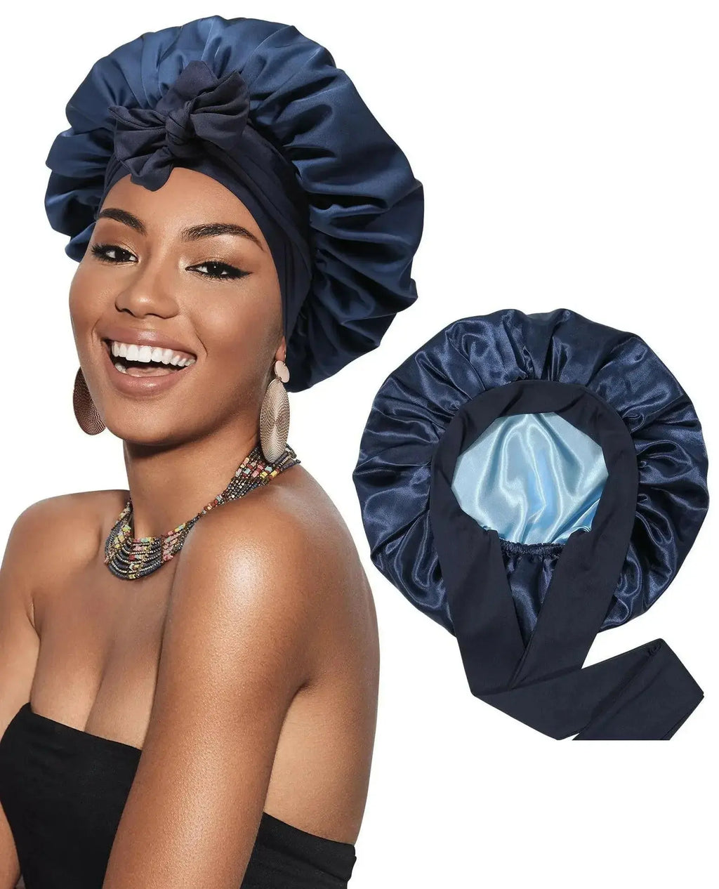 Double-layer Ribbon Round Hair Protectant Bow Hair Care Cap - Plush Fashion Hub