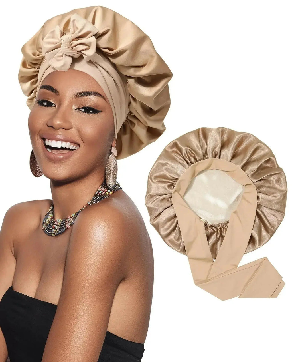 Double-layer Ribbon Round Hair Protectant Bow Hair Care Cap - Plush Fashion Hub