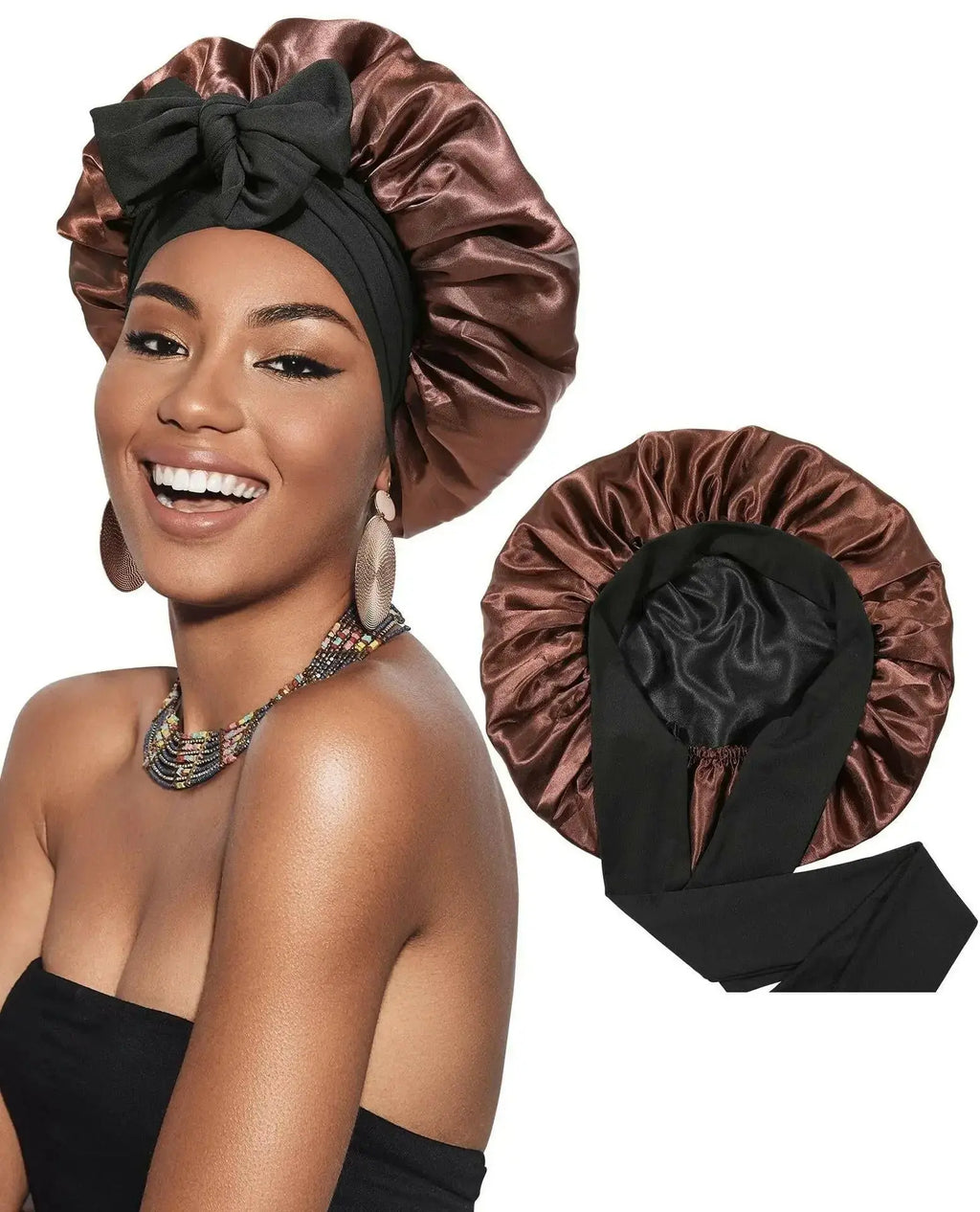 Double-layer Ribbon Round Hair Protectant Bow Hair Care Cap - Plush Fashion Hub