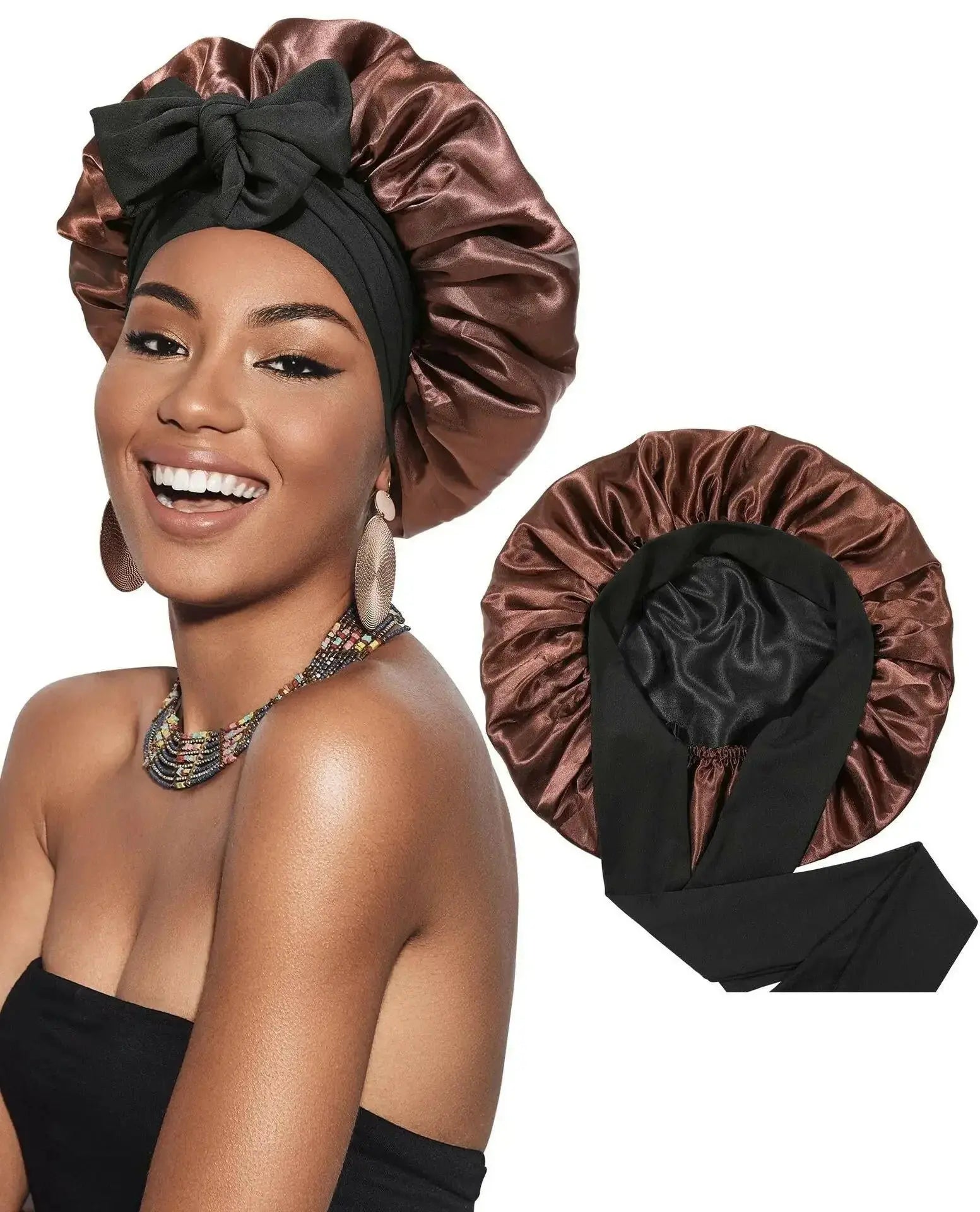 Double-layer Ribbon Round Hair Protectant Bow Hair Care Cap - Plush Fashion Hub