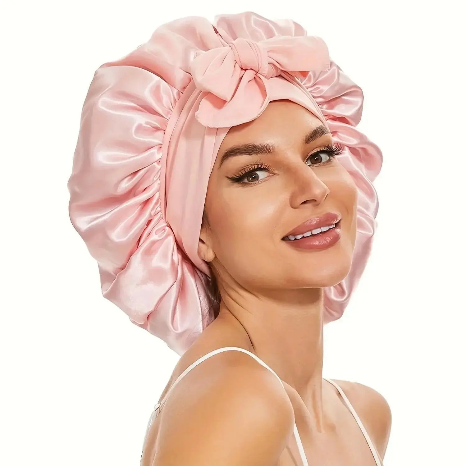 Double-layer Ribbon Round Hair Protectant Bow Hair Care Cap - Plush Fashion Hub