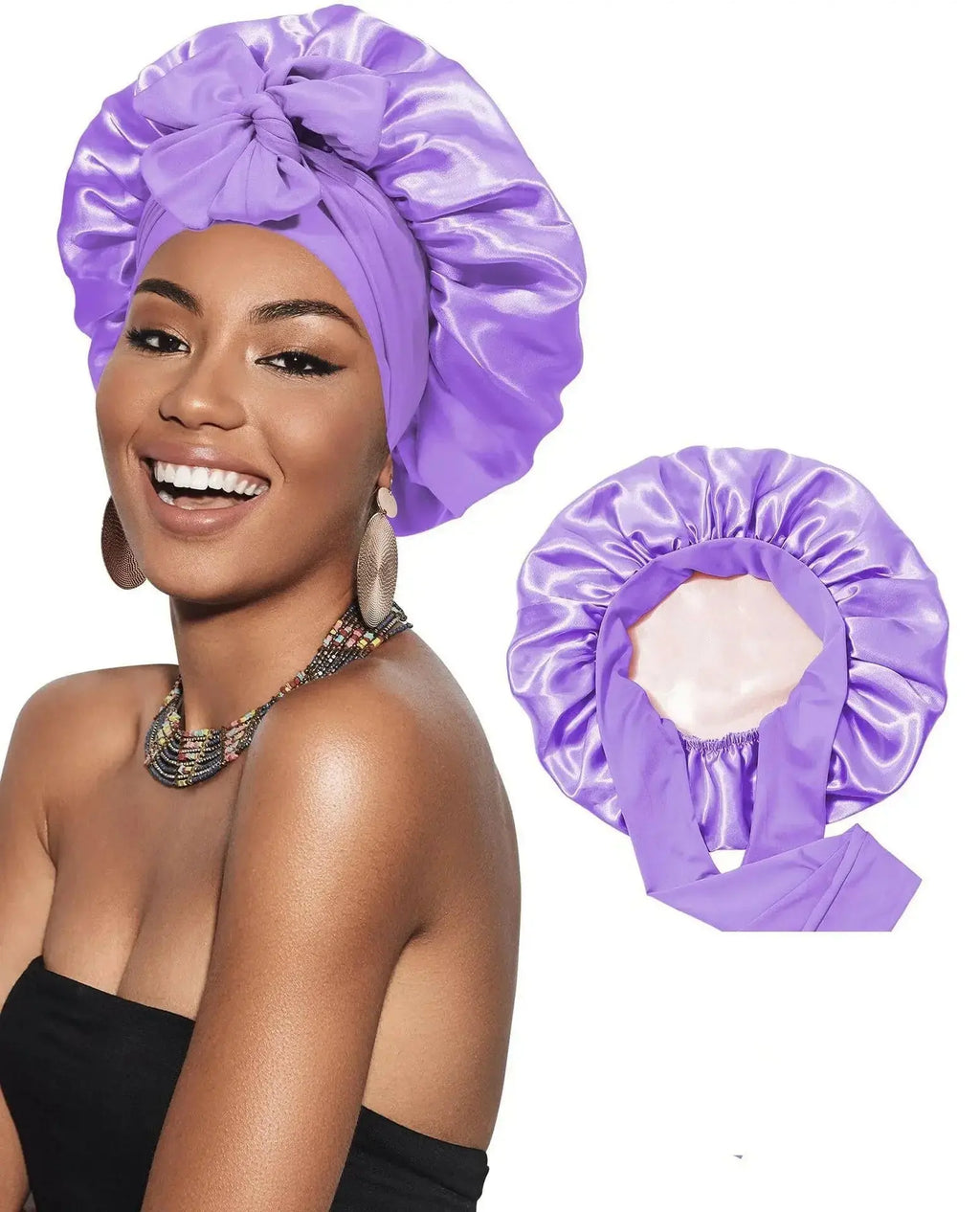 Double-layer Ribbon Round Hair Protectant Bow Hair Care Cap - Plush Fashion Hub