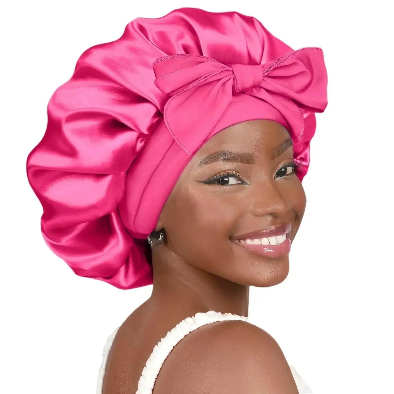 Double-layer Ribbon Round Hair Protectant Bow Hair Care Cap - Plush Fashion Hub
