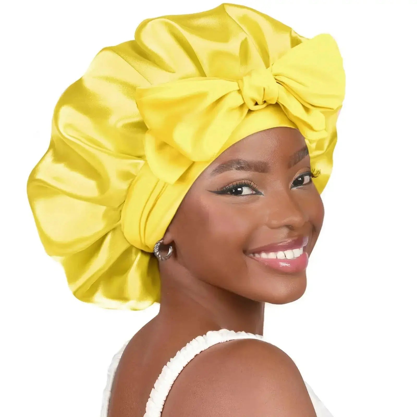 Double-layer Ribbon Round Hair Protectant Bow Hair Care Cap - Plush Fashion Hub