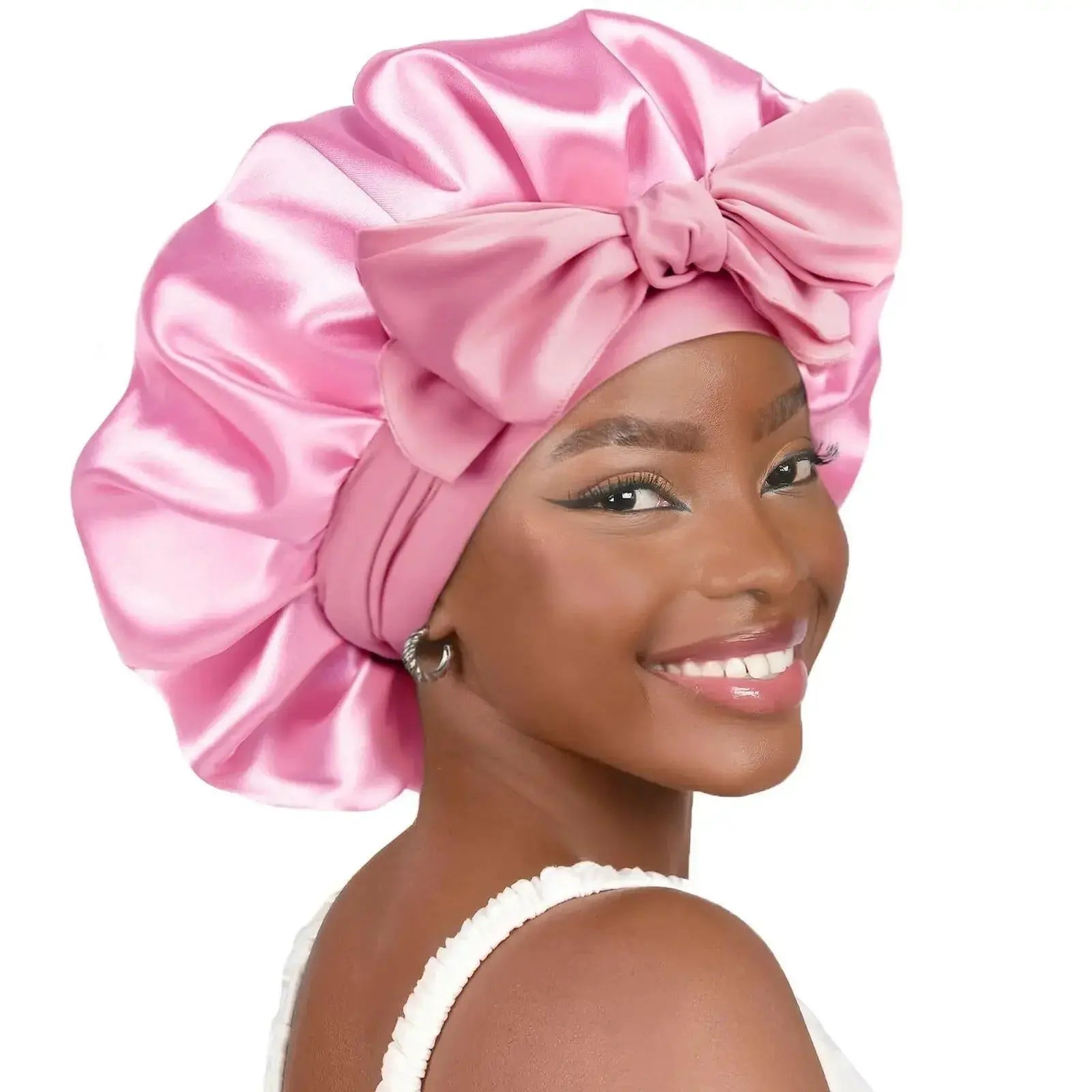 Double-layer Ribbon Round Hair Protectant Bow Hair Care Cap - Plush Fashion Hub