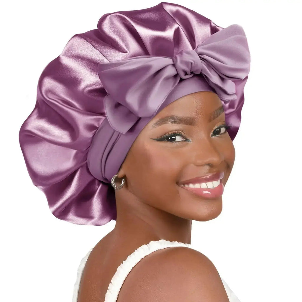 Double-layer Ribbon Round Hair Protectant Bow Hair Care Cap - Plush Fashion Hub