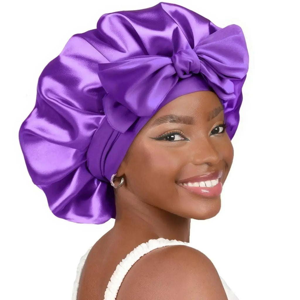 Double-layer Ribbon Round Hair Protectant Bow Hair Care Cap - Plush Fashion Hub