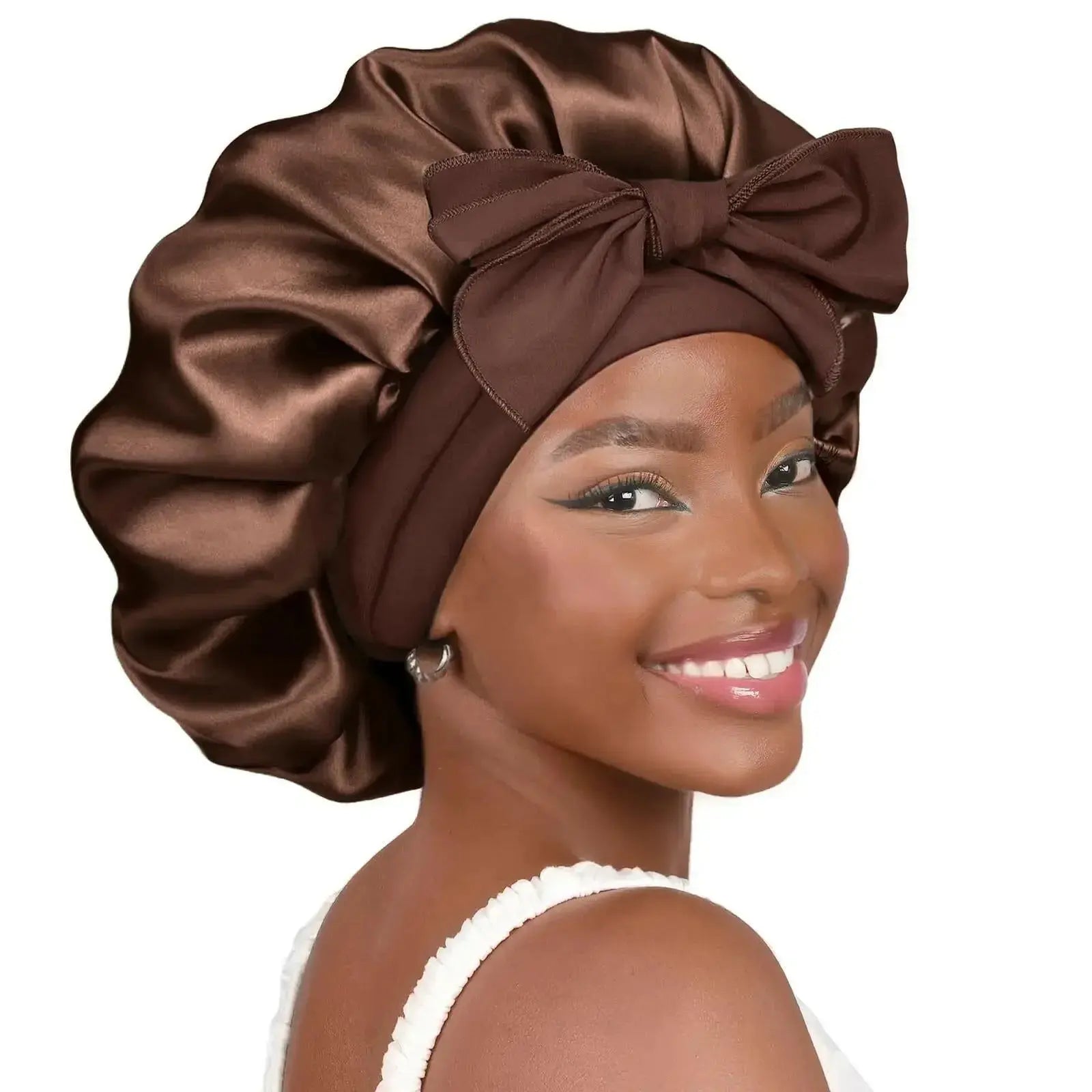Double-layer Ribbon Round Hair Protectant Bow Hair Care Cap - Plush Fashion Hub