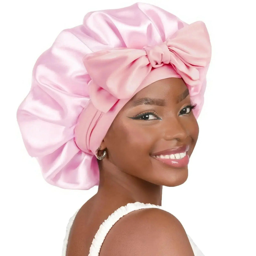 Double-layer Ribbon Round Hair Protectant Bow Hair Care Cap - Plush Fashion Hub