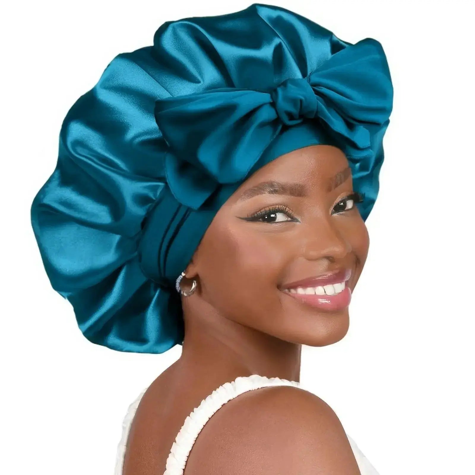 Double-layer Ribbon Round Hair Protectant Bow Hair Care Cap - Plush Fashion Hub