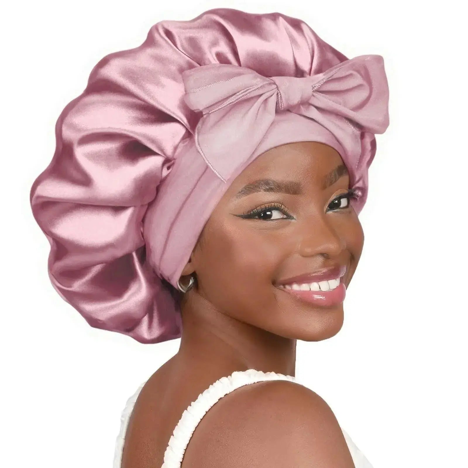 Double-layer Ribbon Round Hair Protectant Bow Hair Care Cap - Plush Fashion Hub