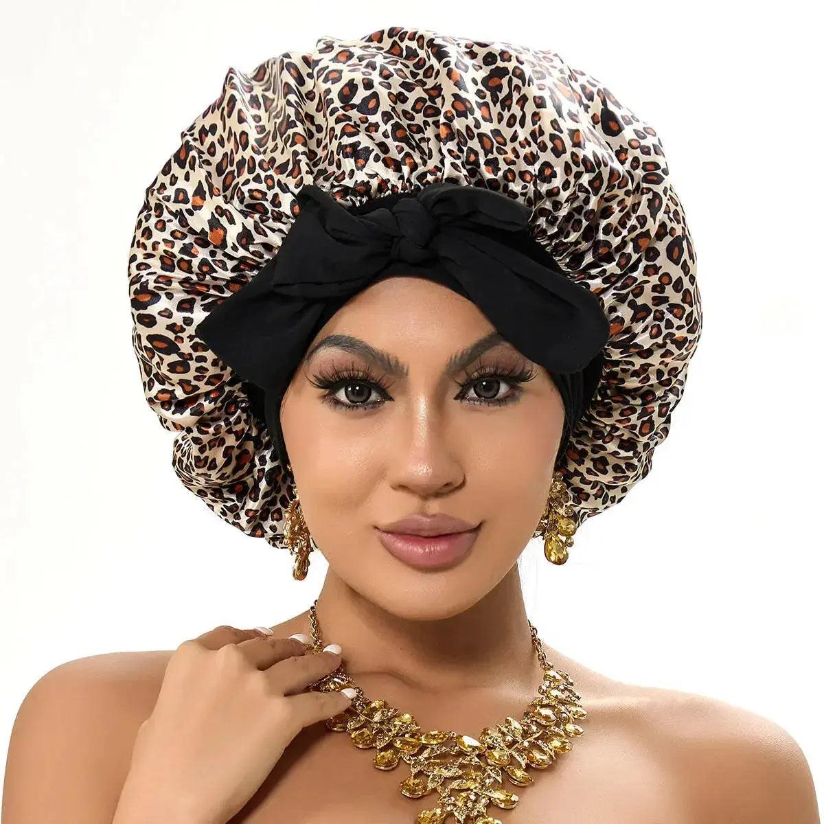 Double-layer Ribbon Round Hair Protectant Bow Hair Care Cap - Plush Fashion Hub