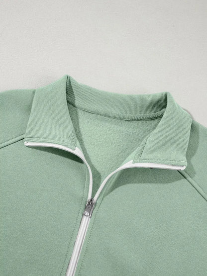 Drop Shoulder Zip Up Jacket and Drawstring Pants Active 2pcs Set - Plush Fashion Hub