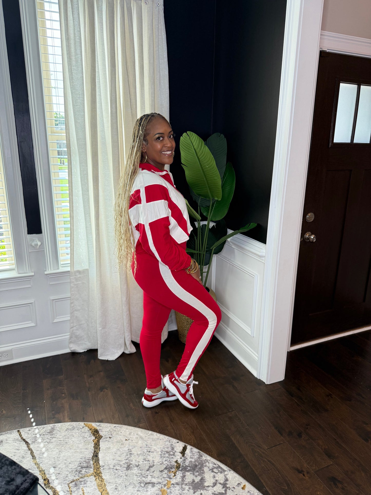 Power Play Colorblock Zip-Up Set – Red/Cream The Bella Noire Store