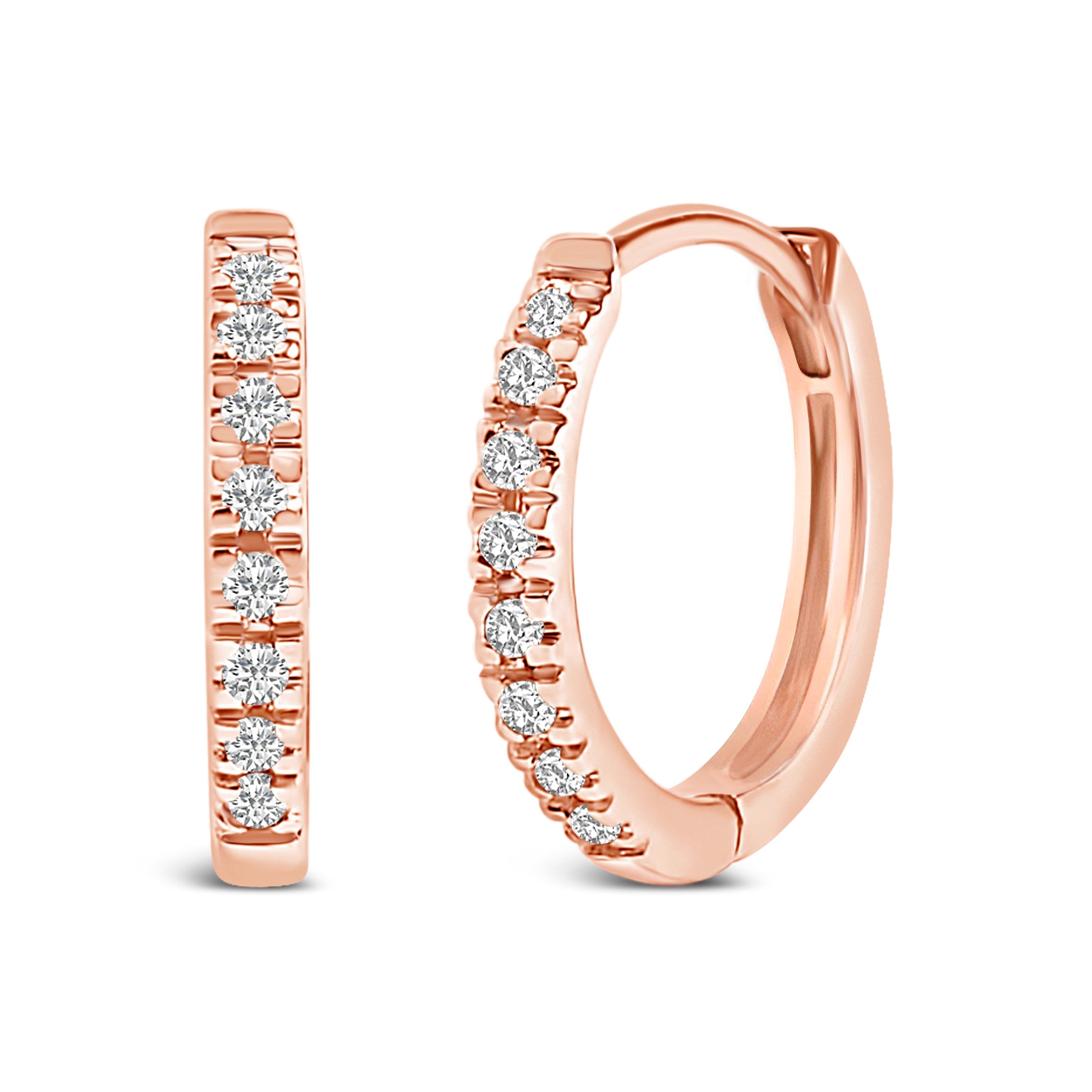 14K Rose Gold 1/5 CTW Diamond Huggie Hoop Earrings Bids.com
