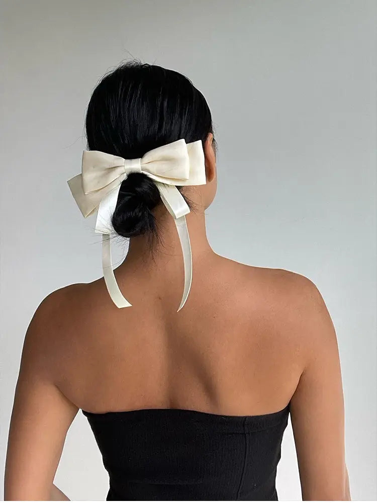 Elegant Bow Satin Ribbon Spring Hair Clip Plush Fashion Hub